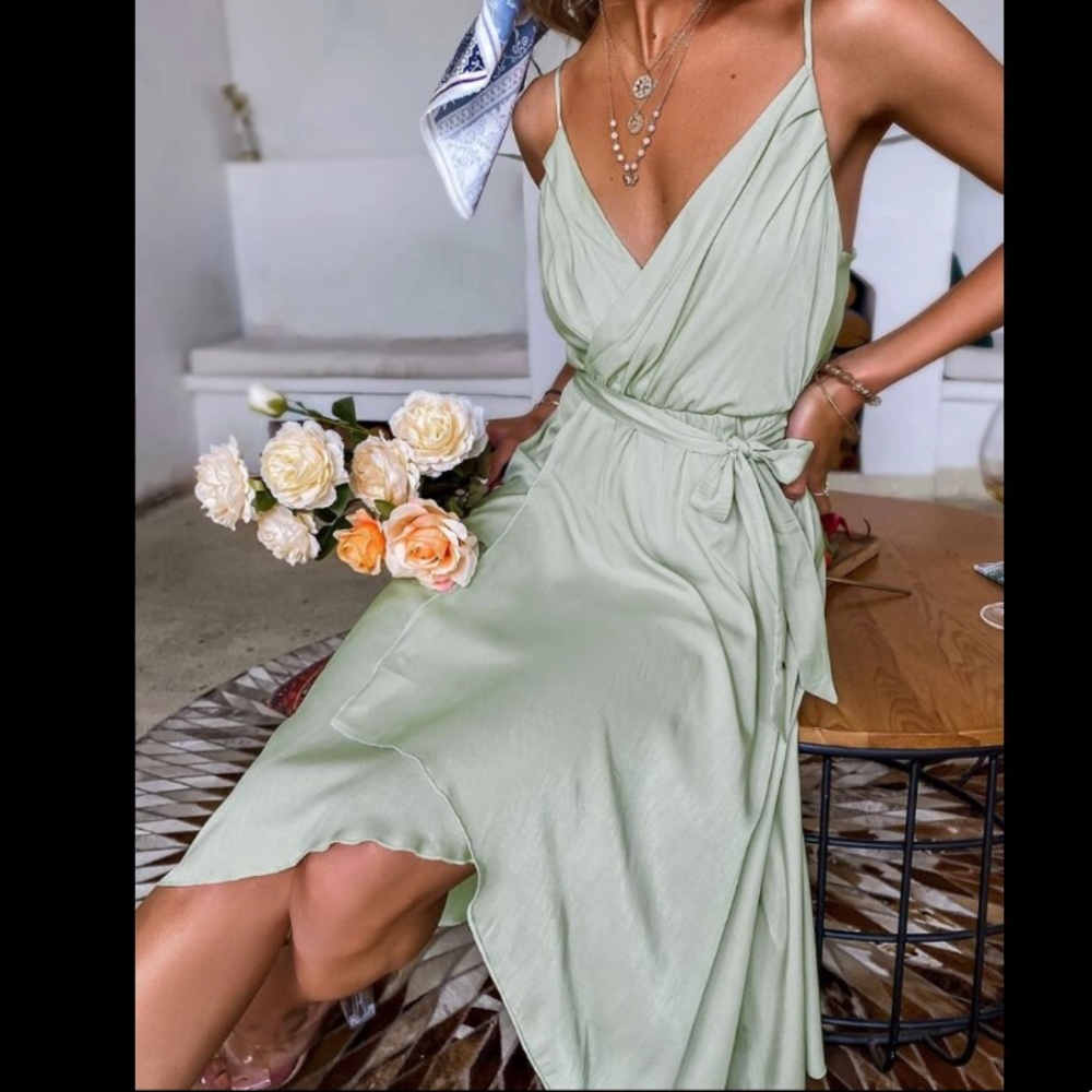 Solid Wrap Belted Dress